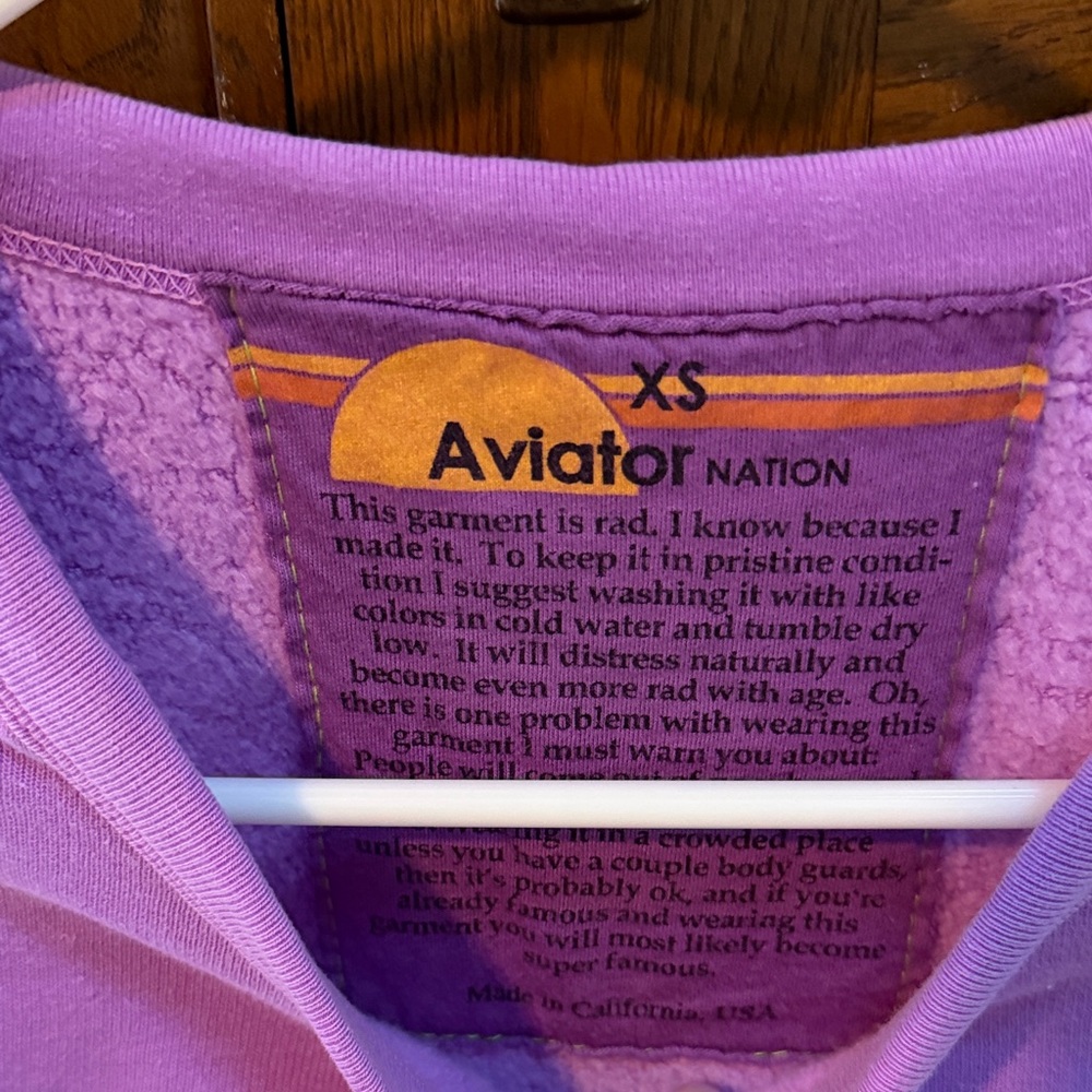 Aviator Nation Lavender Sweatshirt with Neon Pink Bolt - Picture 2 of 4